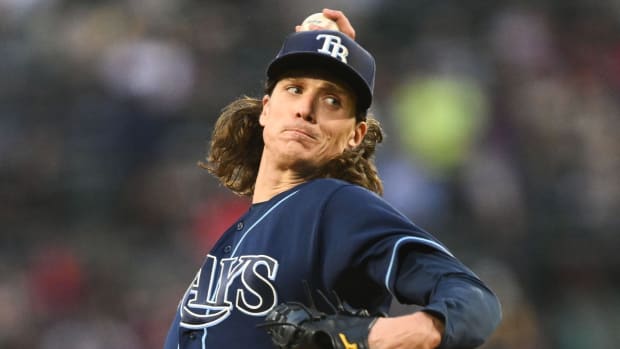 Rays pitcher Tyler Glasnow throws a pitch.
